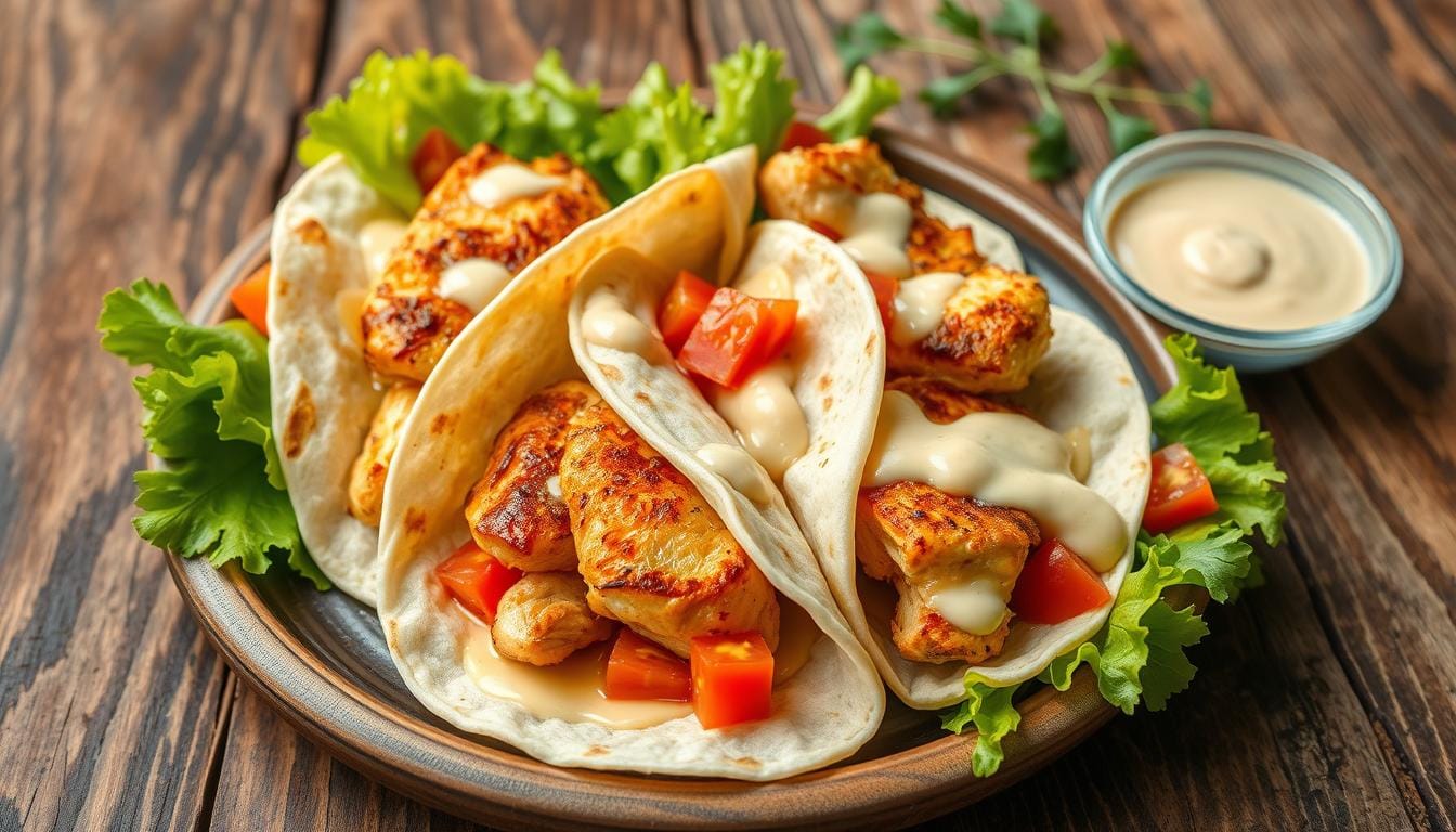 cheesy garlic chicken wraps