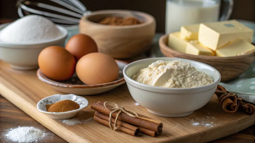 Ingredients for sourdough discard cinnamon rolls.