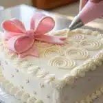 Heart Pink Cake with Pink Bow Recipe 6 a pink buttercream bow on a heart shaped cake usi