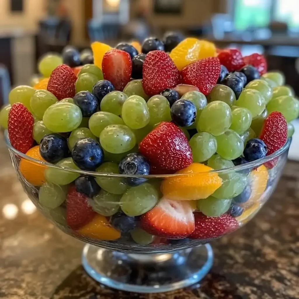 Candy Grapes: The Ultimate Guide to This Irresistible Sweet Treat 3 A colorful fruit salad featuring candy grapes, strawberries, blueberries, and oranges.