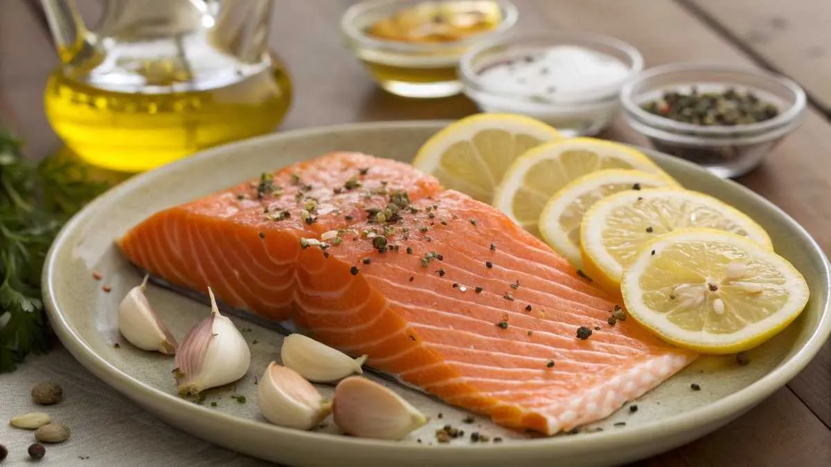 Ingredients for baking salmon, highlighting the focus keyphrase "How Long to Bake Salmon at 350