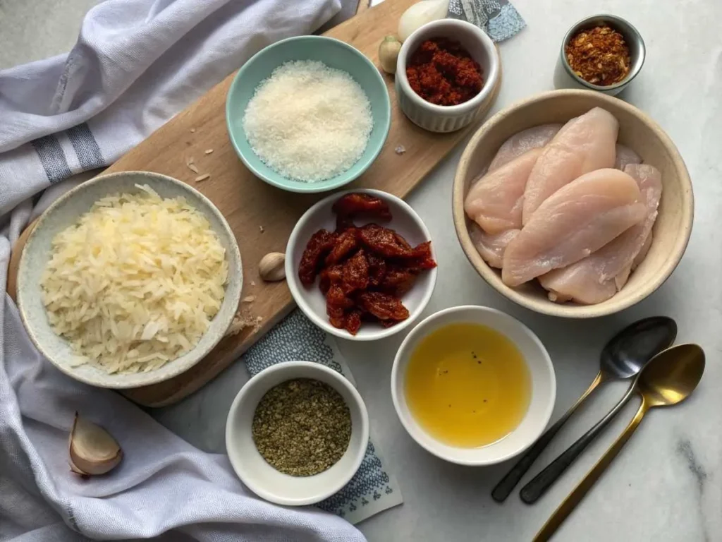 How Many Calories Does Marry Me Chicken Have? 2 Homemade Marry Me Chicken with creamy sauce and sun-dried tomatoes sitting on a modern kitchen countertop.