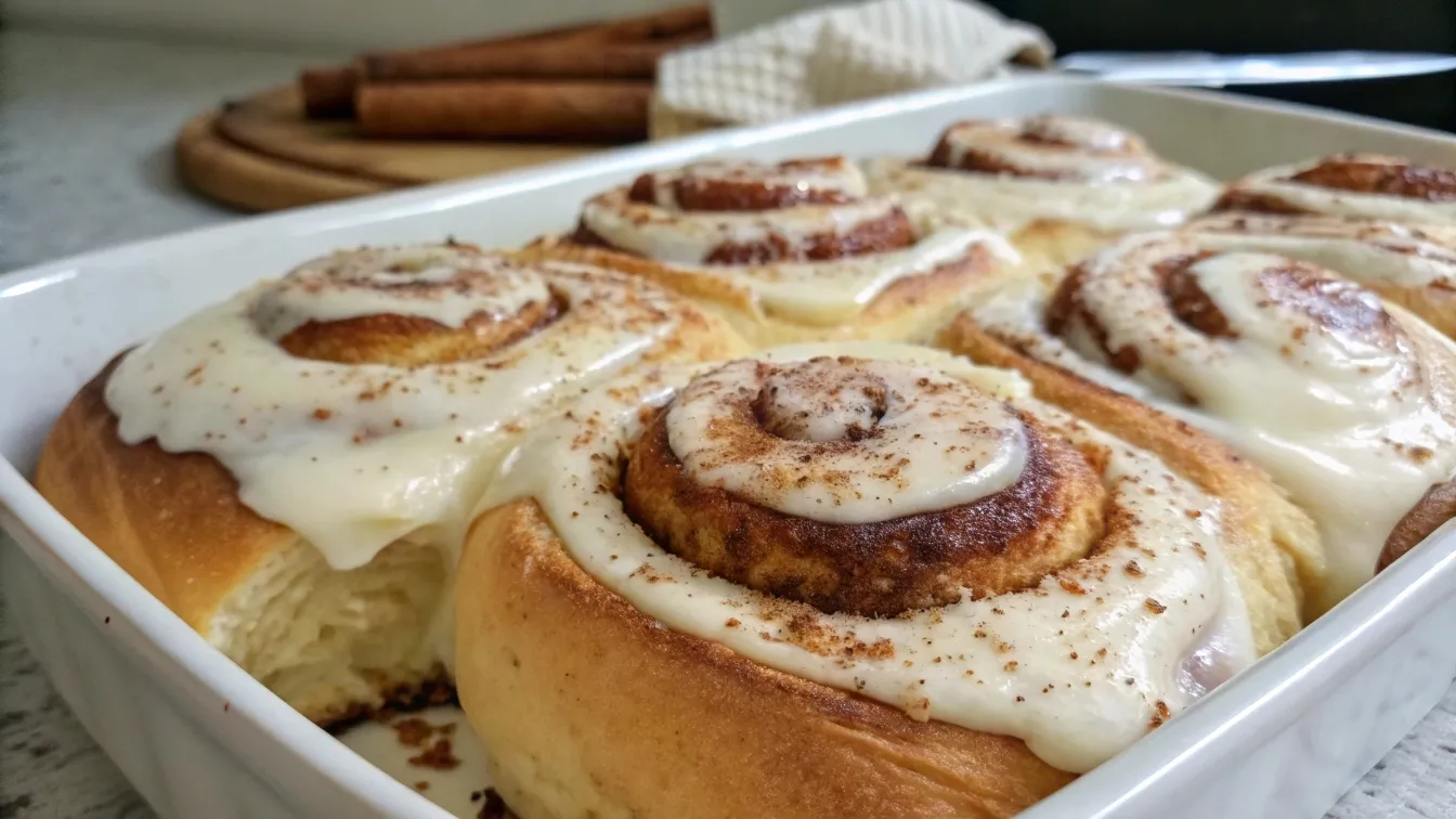 Sourdough discard cinnamon rolls with cream cheese frosting.